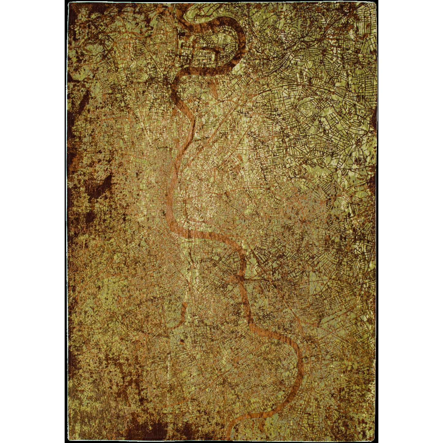 3' X 5' Green and Brown Abstract Non Skid Area Rug