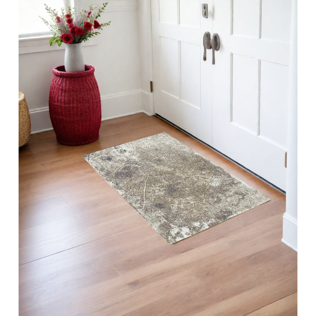 3' X 5' Gray and White Abstract Non Skid Area Rug
