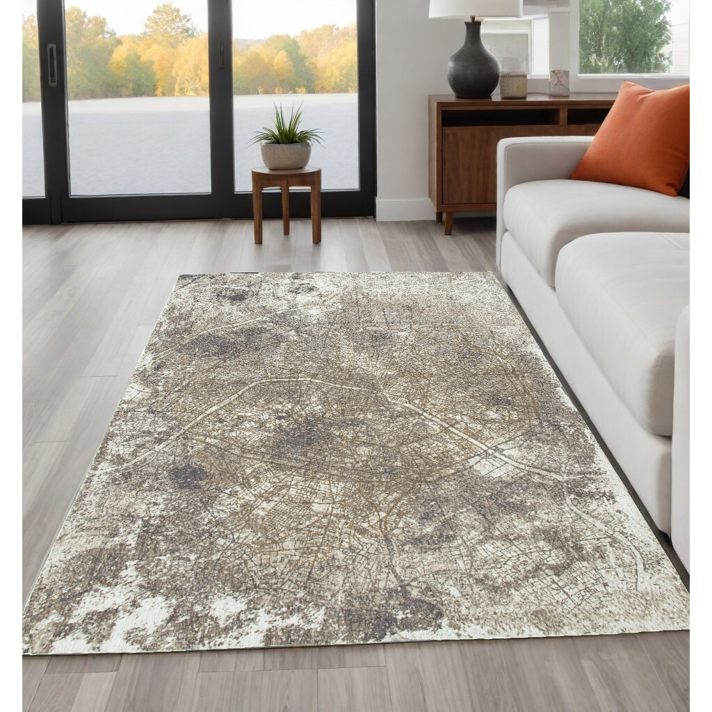 5' X 7' Gray and White Abstract Non Skid Area Rug