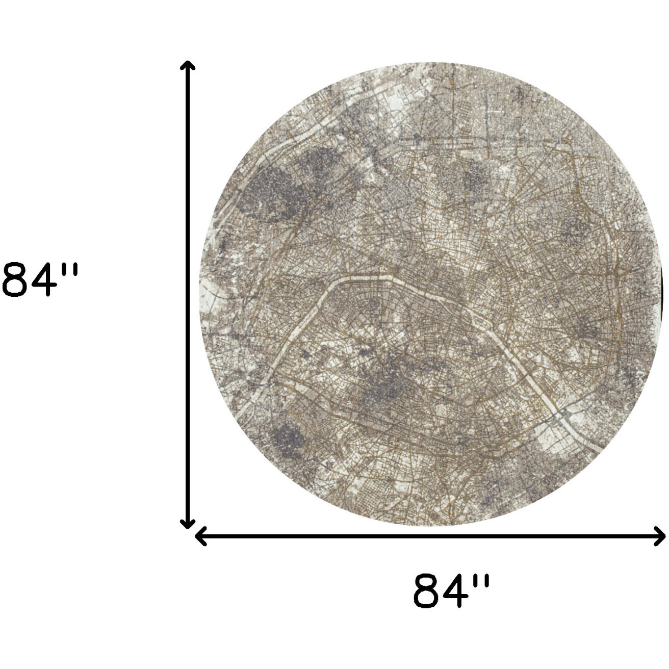 8' Gray and White Round Abstract Non Skid Area Rug