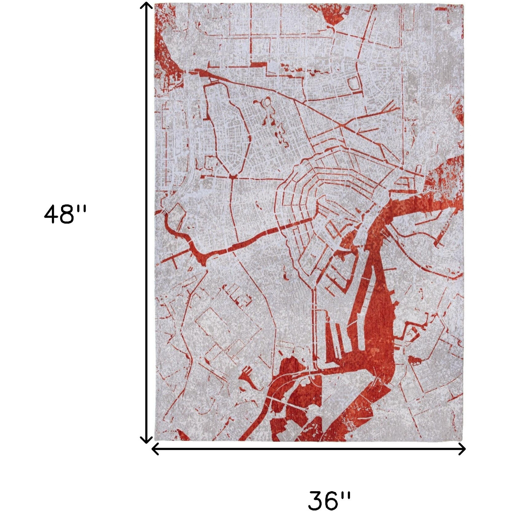 3' X 5' Red and White Abstract Non Skid Area Rug