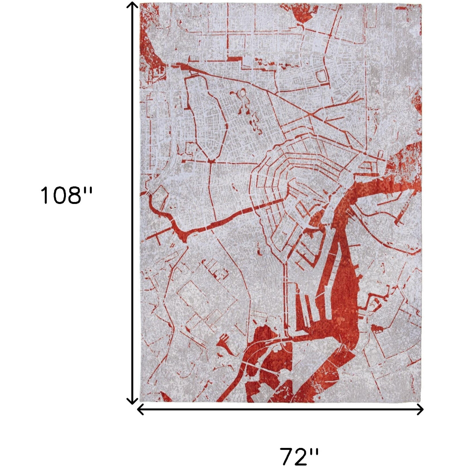 7' X 9' Red and White Abstract Non Skid Area Rug