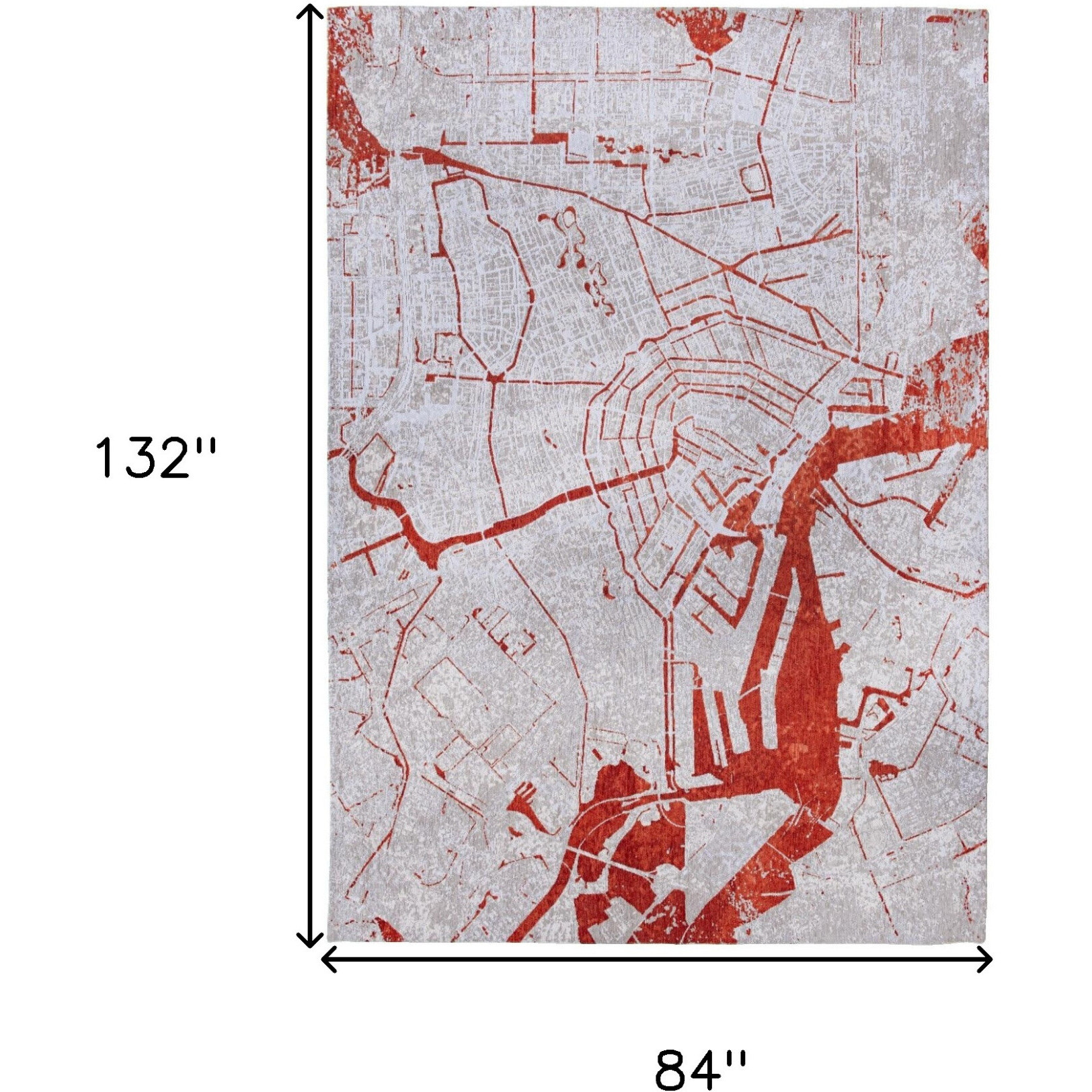 8' X 11' Red and White Abstract Non Skid Area Rug