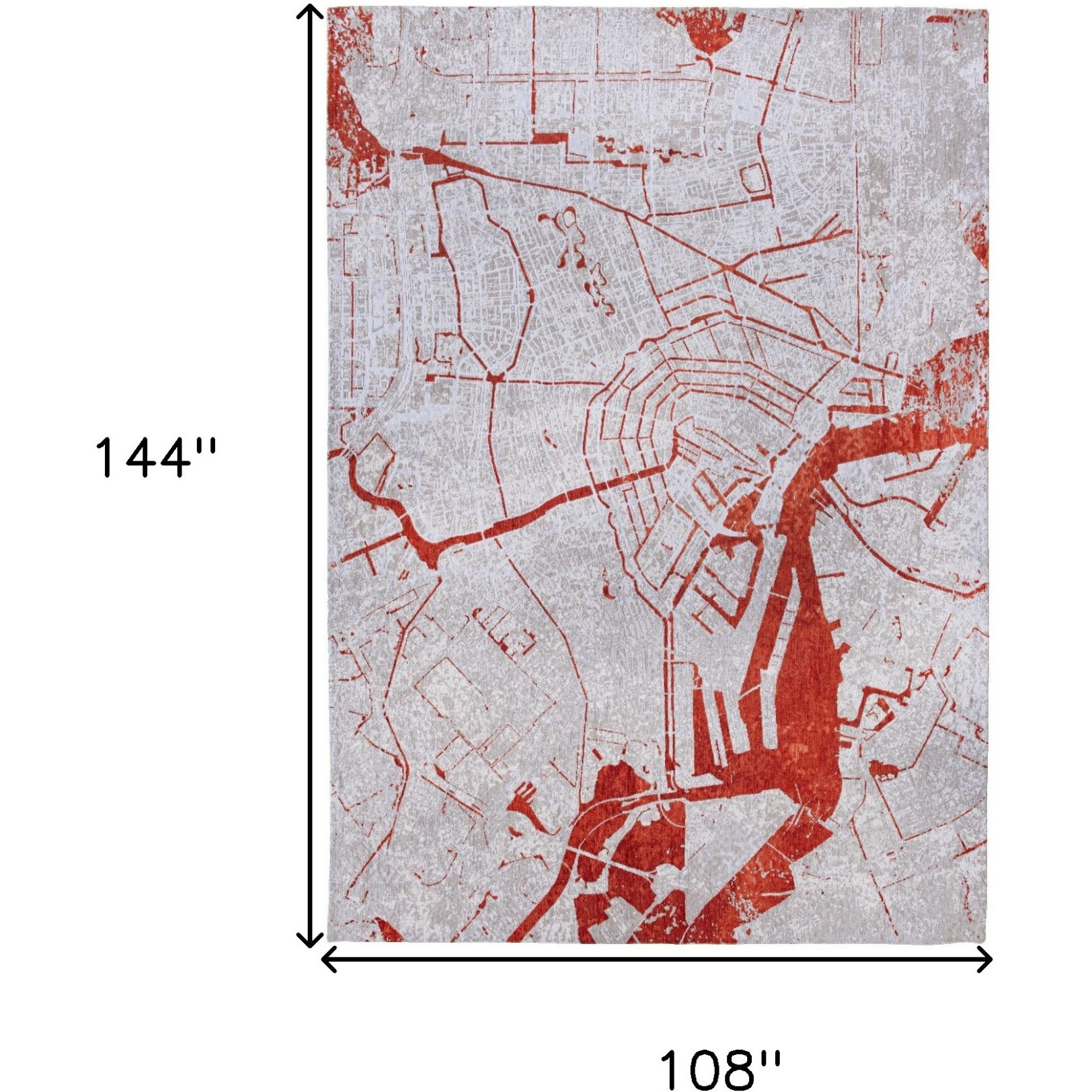9' X 13' Red and White Abstract Non Skid Area Rug