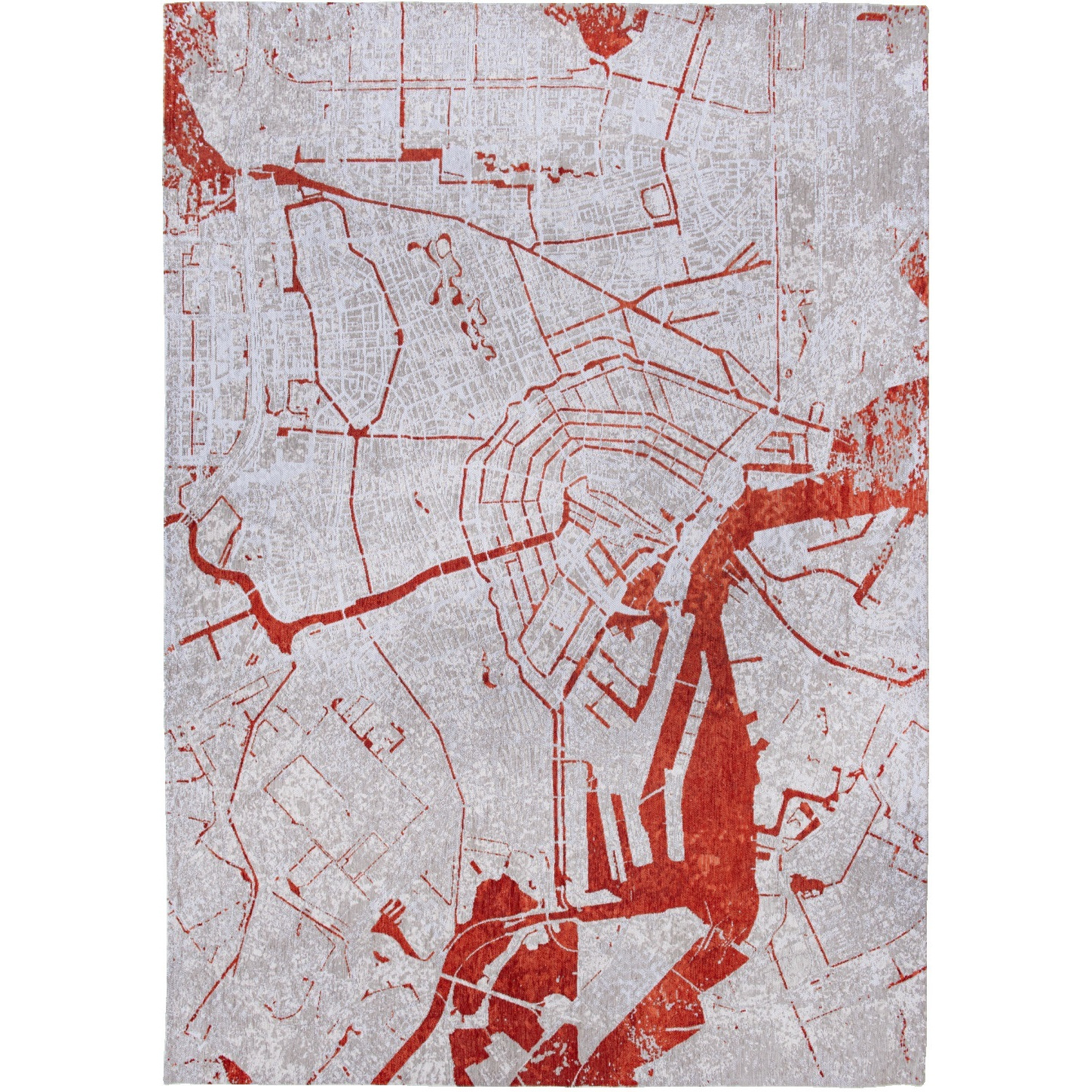 9' X 13' Red and White Abstract Non Skid Area Rug