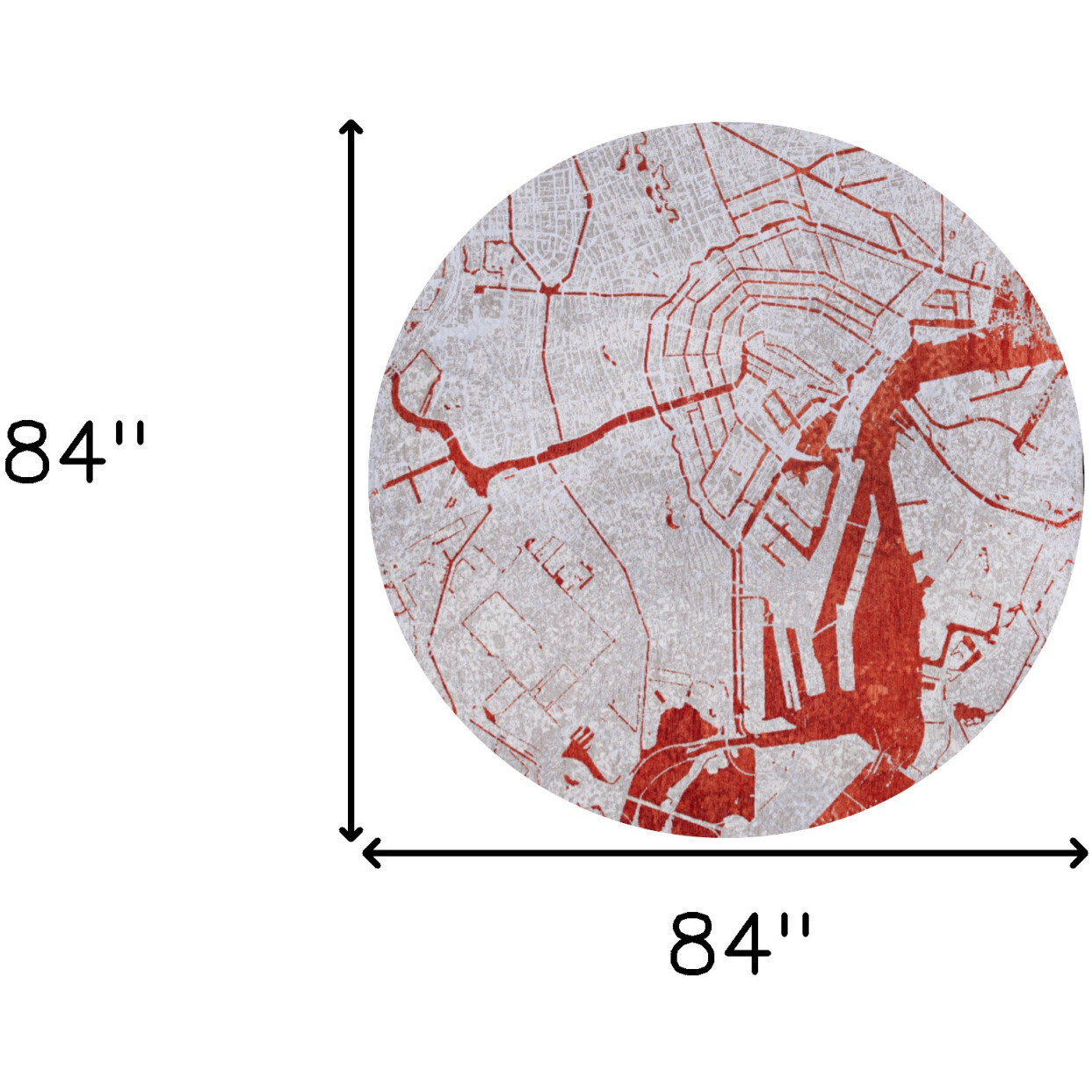 8' Red and White Round Abstract Non Skid Area Rug
