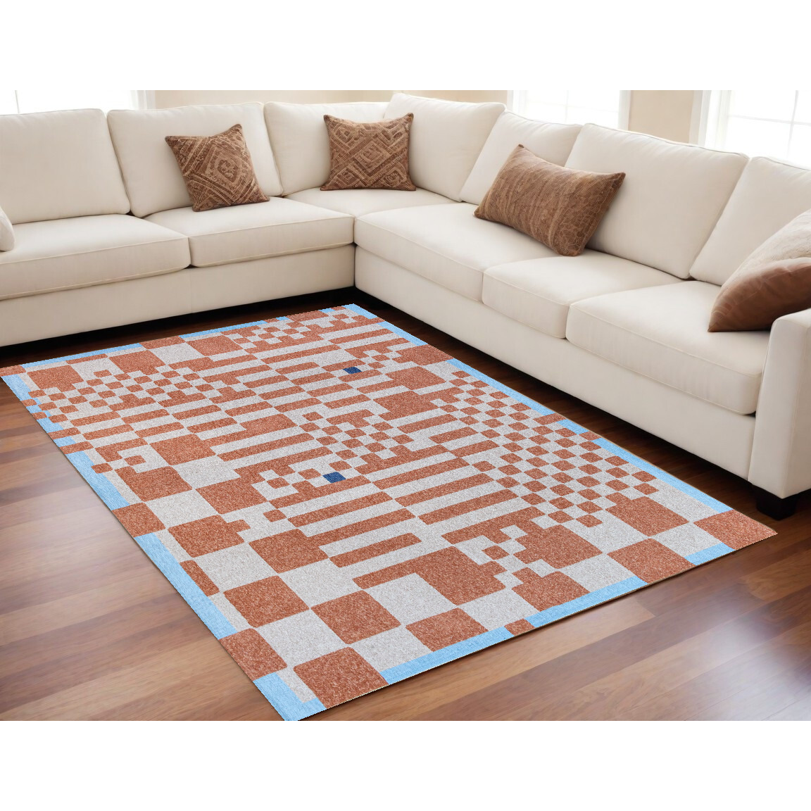 5' X 7' Blue and Red Geometric Non Skid Area Rug