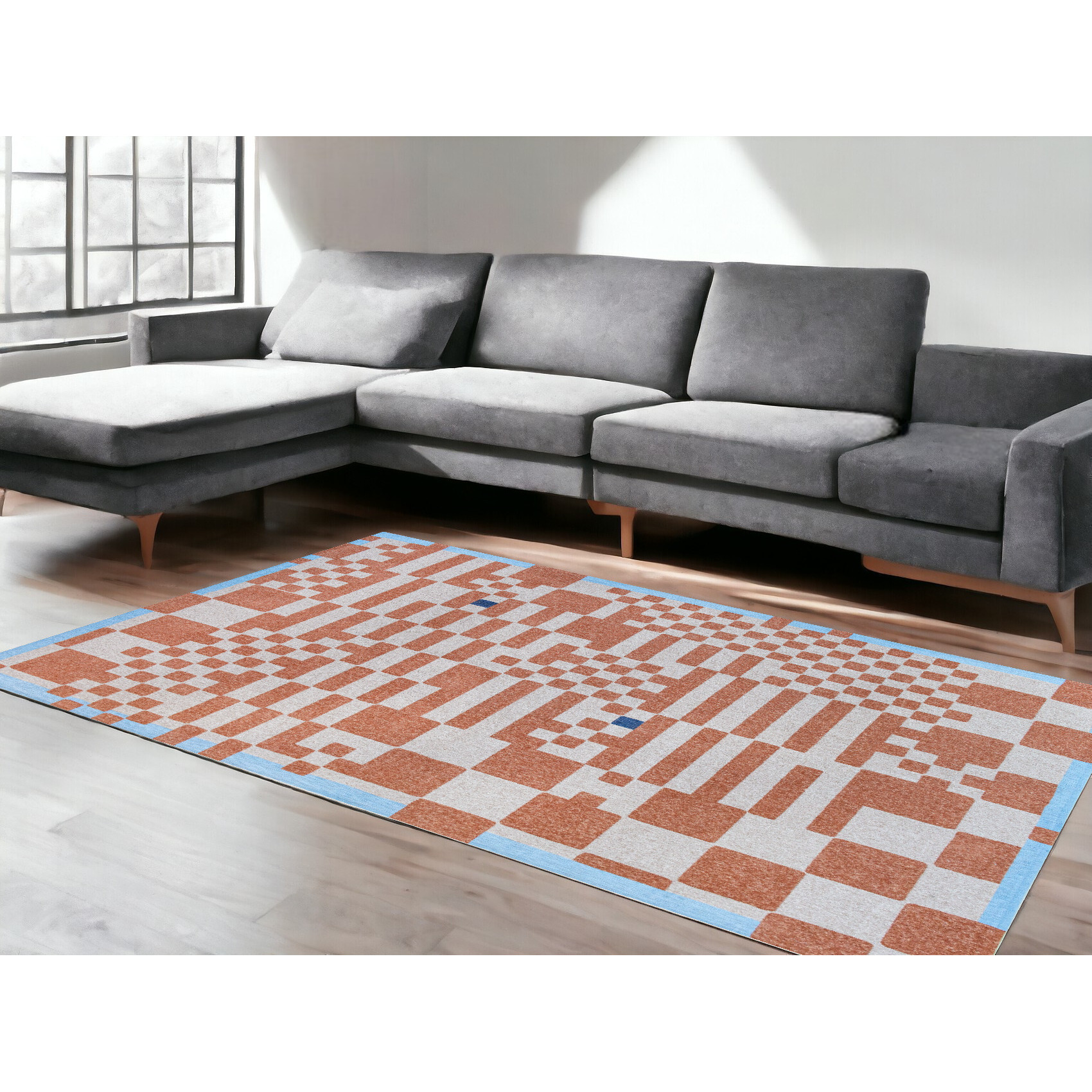 8' X 11' Blue and Red Geometric Non Skid Area Rug