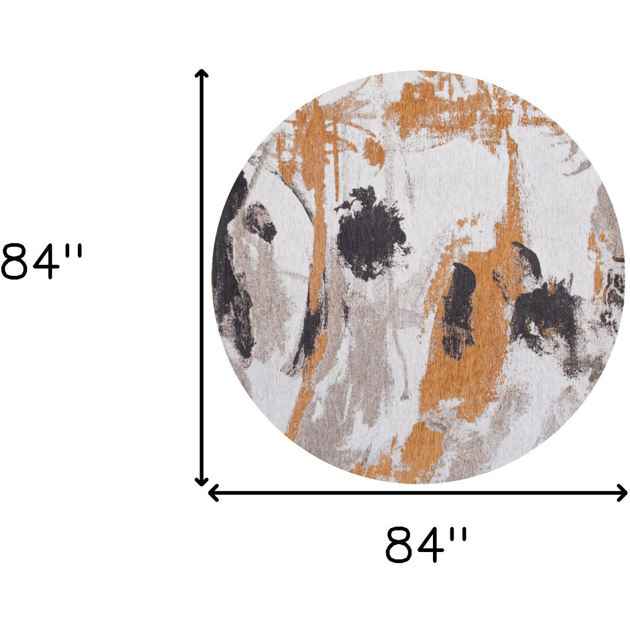 8' Gray and White Round Abstract Non Skid Area Rug