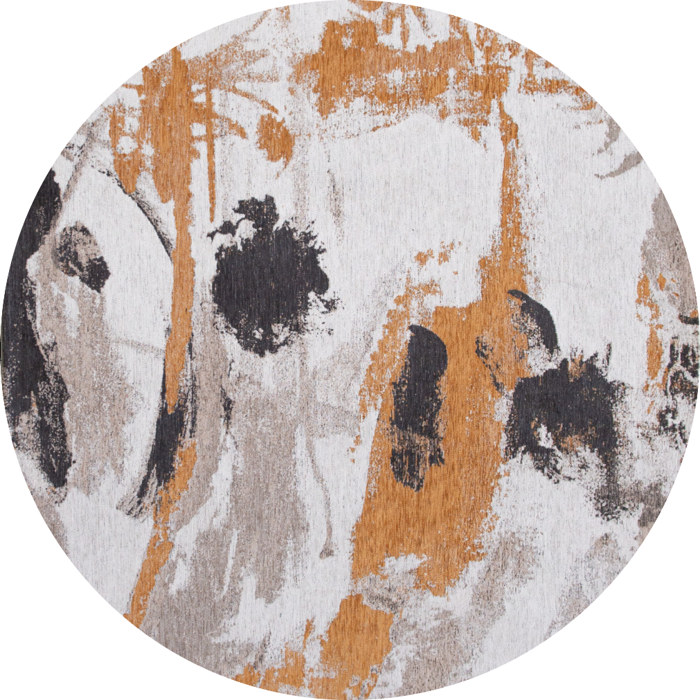 8' Gray and White Round Abstract Non Skid Area Rug