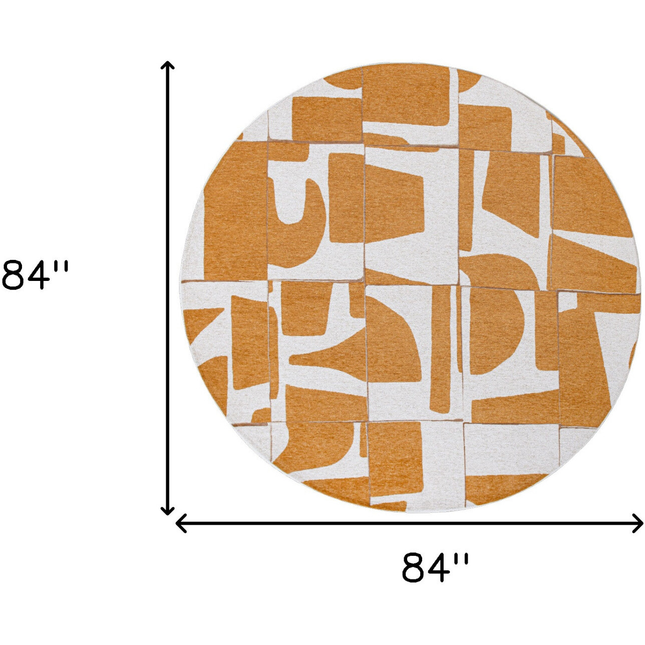 8' Yellow and White Round Geometric Non Skid Area Rug
