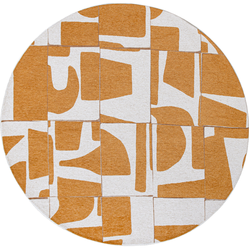 8' Yellow and White Round Geometric Non Skid Area Rug
