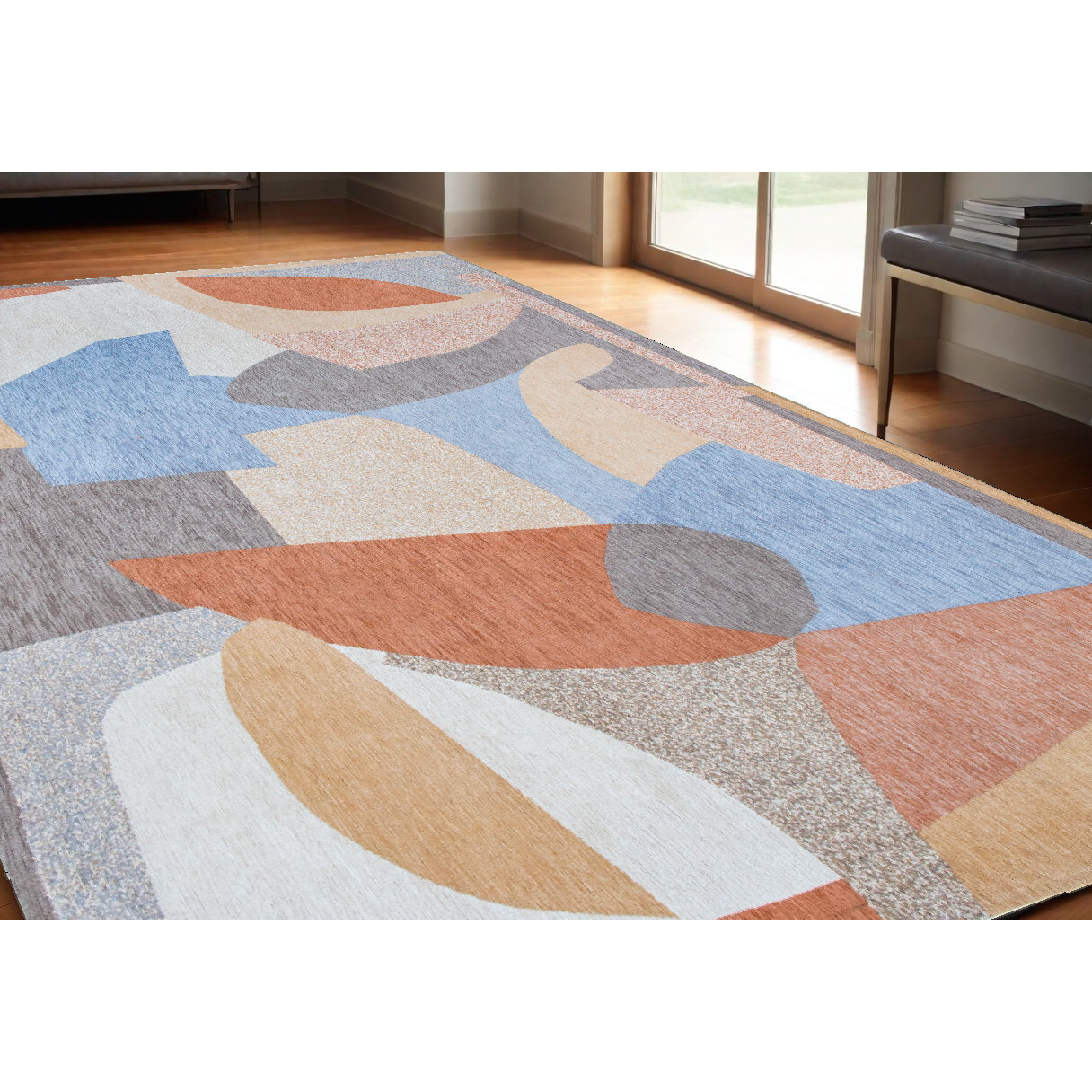 5' X 7' Blue and Gray Abstract Non Skid Area Rug