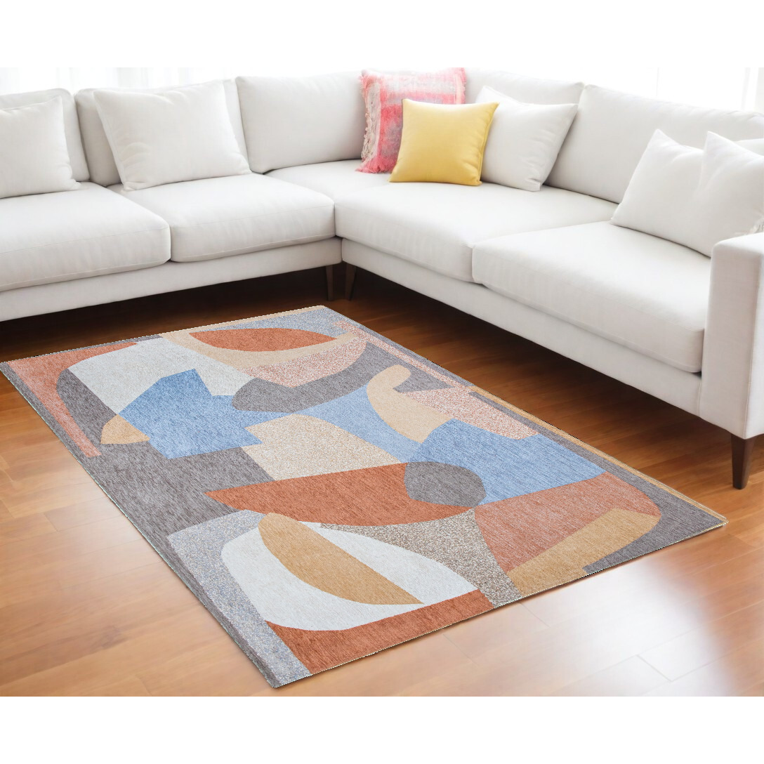 7' X 9' Blue and Gray Abstract Non Skid Area Rug