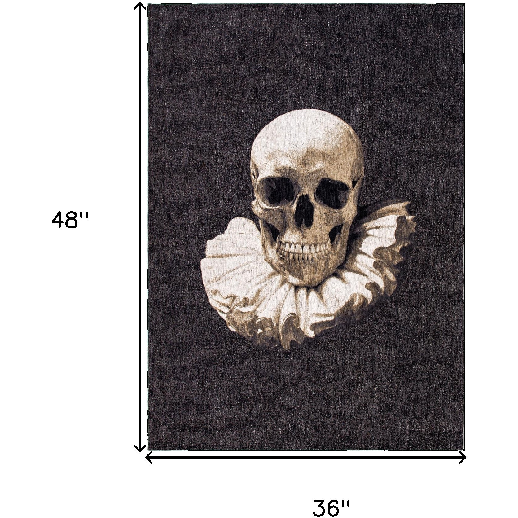 3' X 5' Black and White Funky Skull Non Skid Area Rug