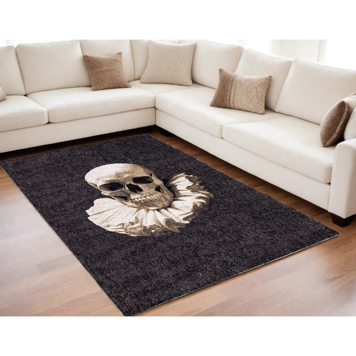 5' X 7' Black and White Funky Skull Non Skid Area Rug