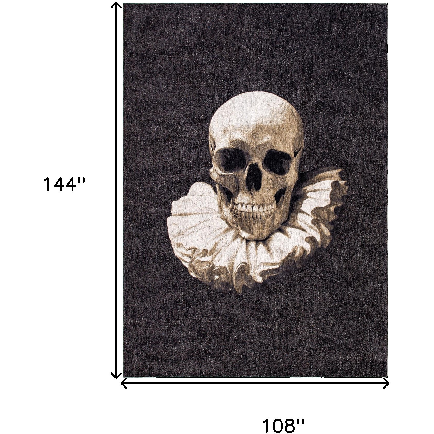 9' X 13' Black and White Funky Skull Non Skid Area Rug