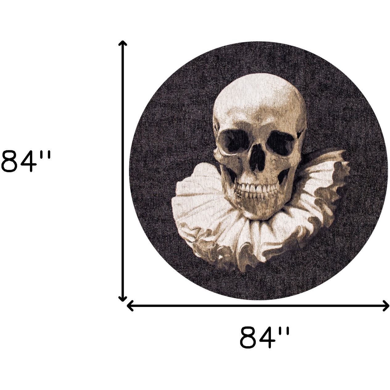 8' Black and White Round Funky Skull Non Skid Area Rug