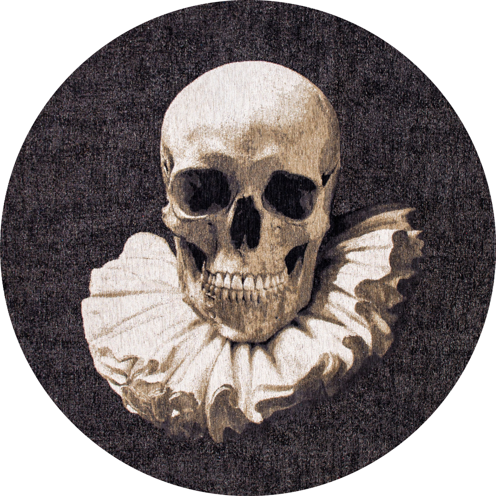 8' Black and White Round Funky Skull Non Skid Area Rug