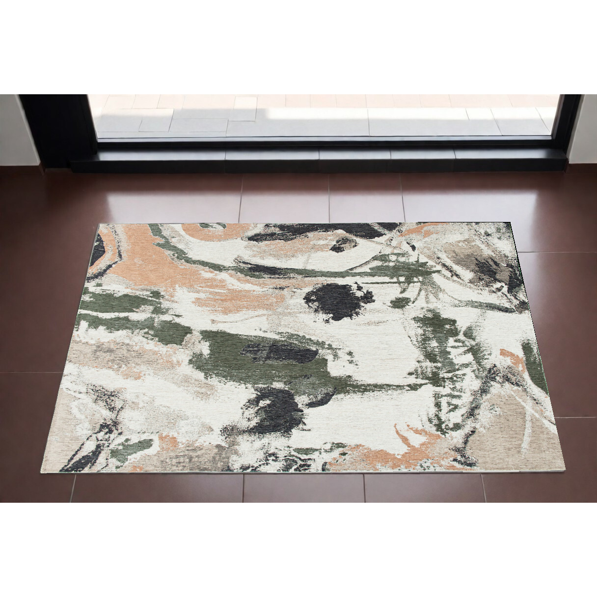 3' X 5' Gray and Orange Abstract Non Skid Area Rug
