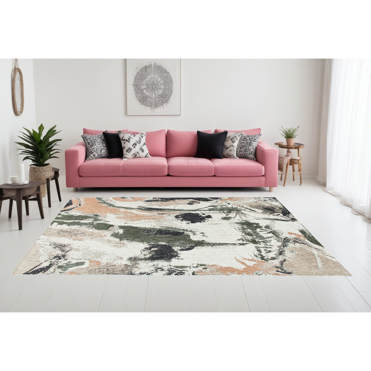 6' X 8' Gray and Orange Abstract Non Skid Area Rug