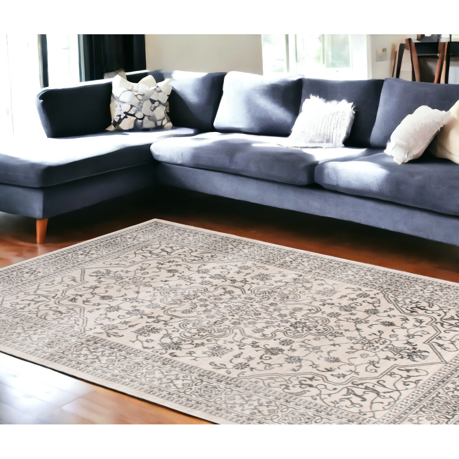 8' X 10' Ivory and Gray Oriental Area Rug