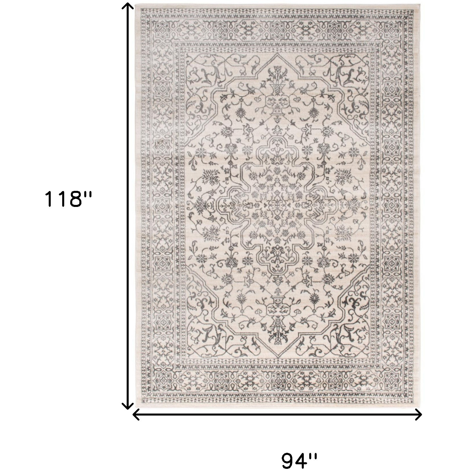 8' X 10' Ivory and Gray Oriental Area Rug