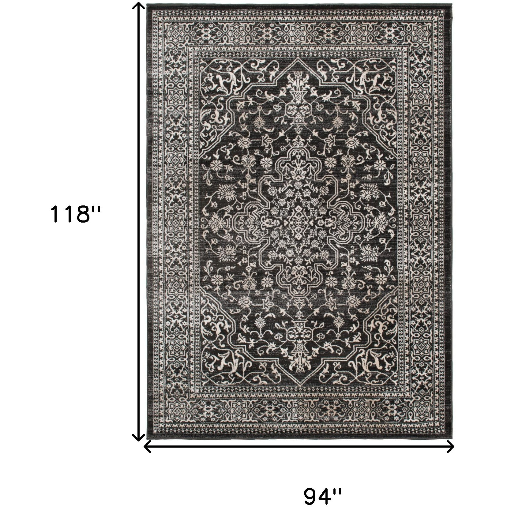 8' X 10' Black and Ivory Oriental Distressed Area Rug