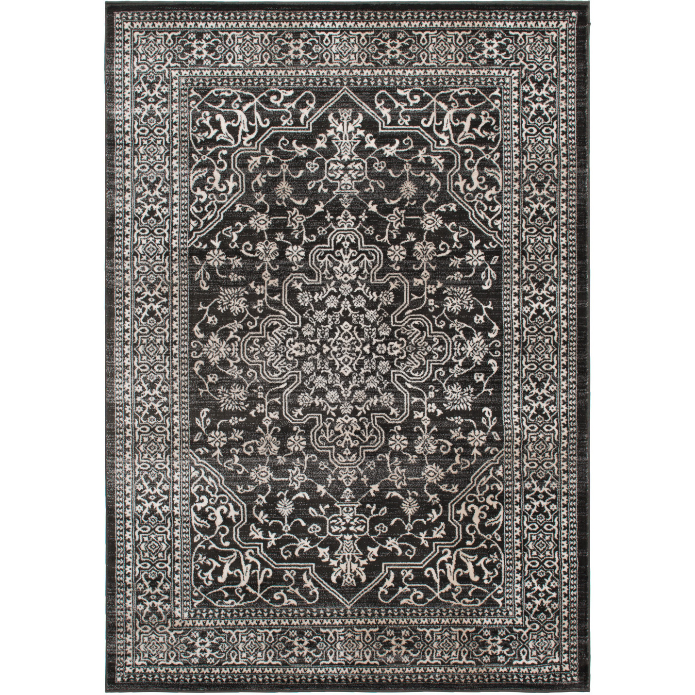 8' X 10' Black and Ivory Oriental Distressed Area Rug