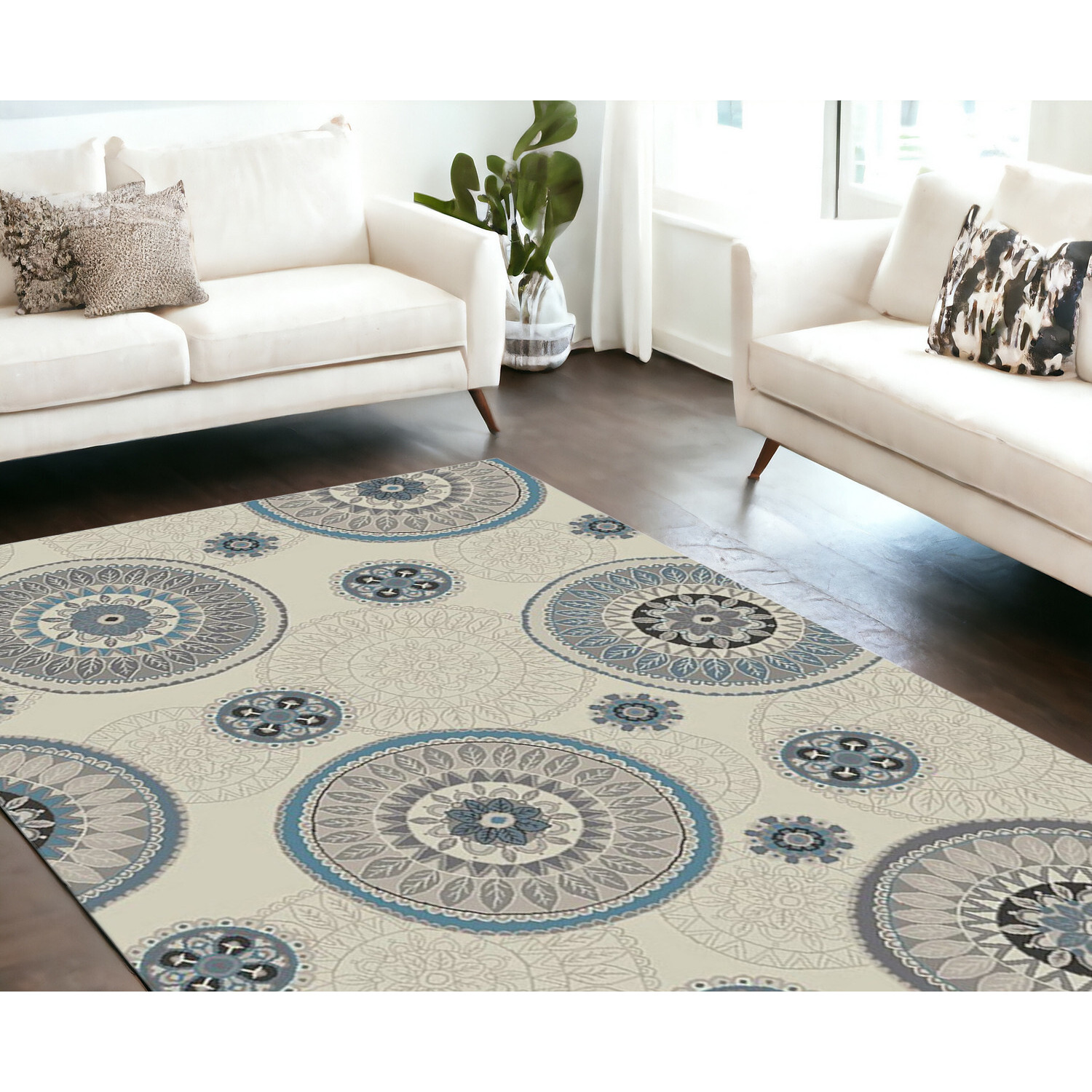 8' X 10' Ivory and Gray Geometric Area Rug