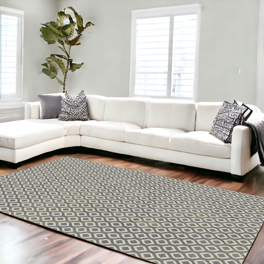 8' X 10' Beige and Gray Geometric Area Rug