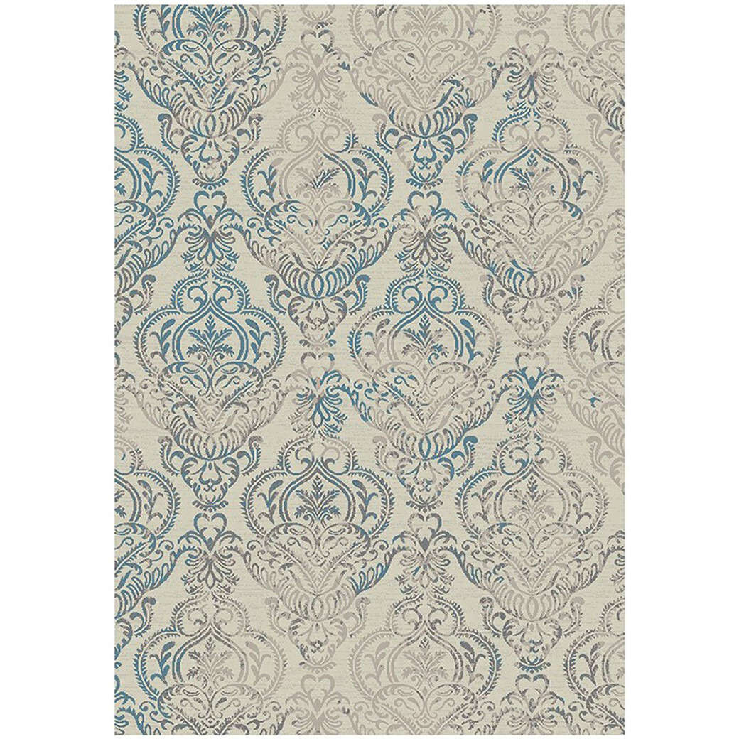 5' X 8' Ivory Blue and Gray Damask Distressed Area Rug