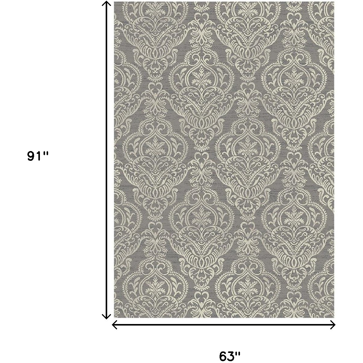 5' X 8' Gray and Beige Damask Area Rug