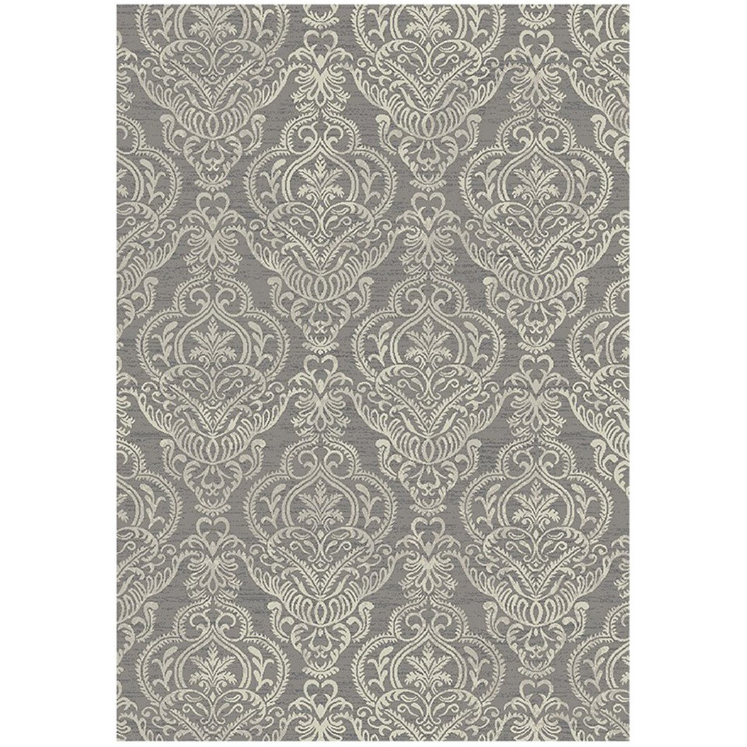5' X 8' Gray and Beige Damask Area Rug