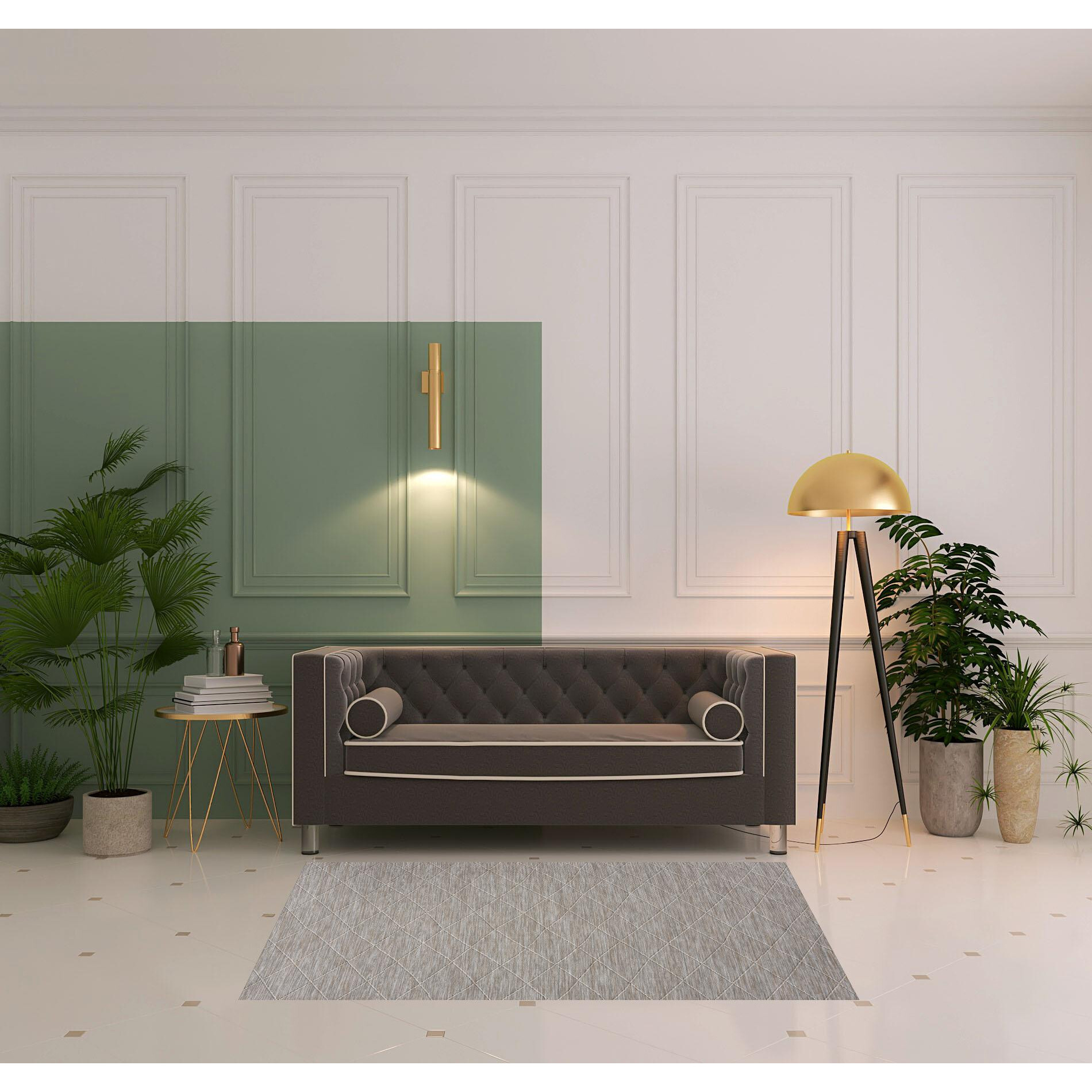 4' X 6' Gray Geometric Power Loom Non Skid Area Rug