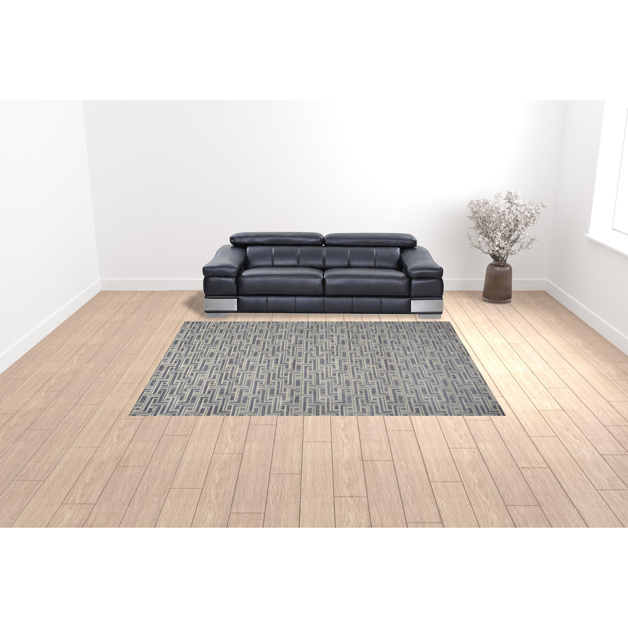 9' X 12' Blue Geometric Distressed Area Rug