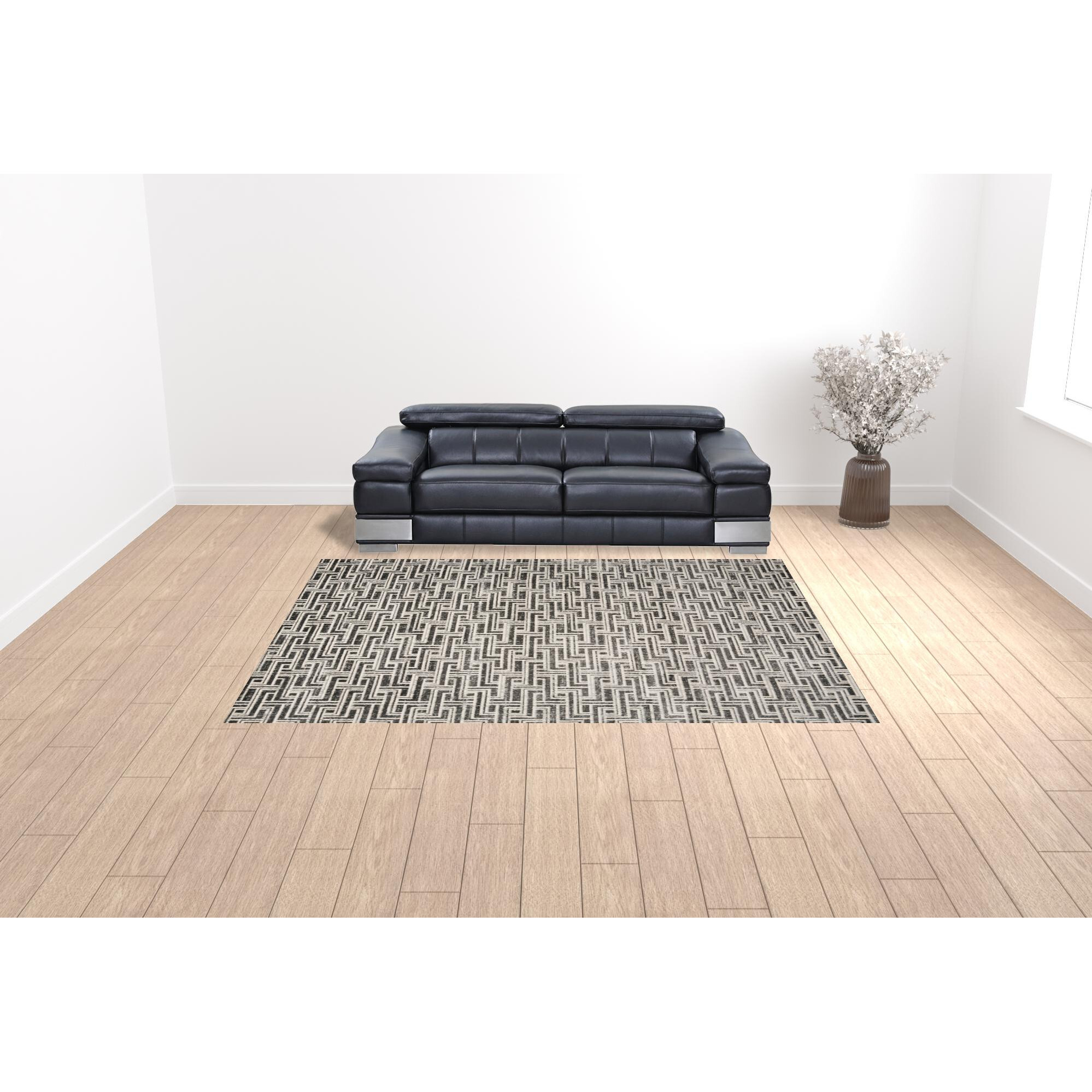 9' X 12' Gray Geometric Distressed Area Rug