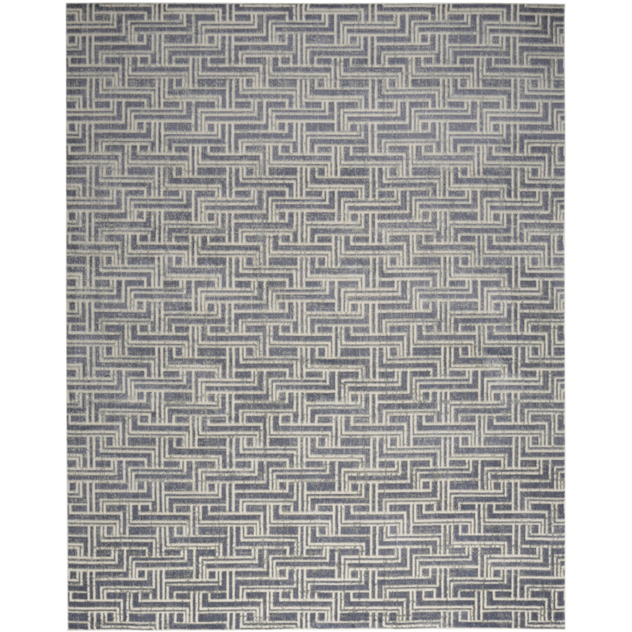 8' X 10' Blue Geometric Distressed Area Rug
