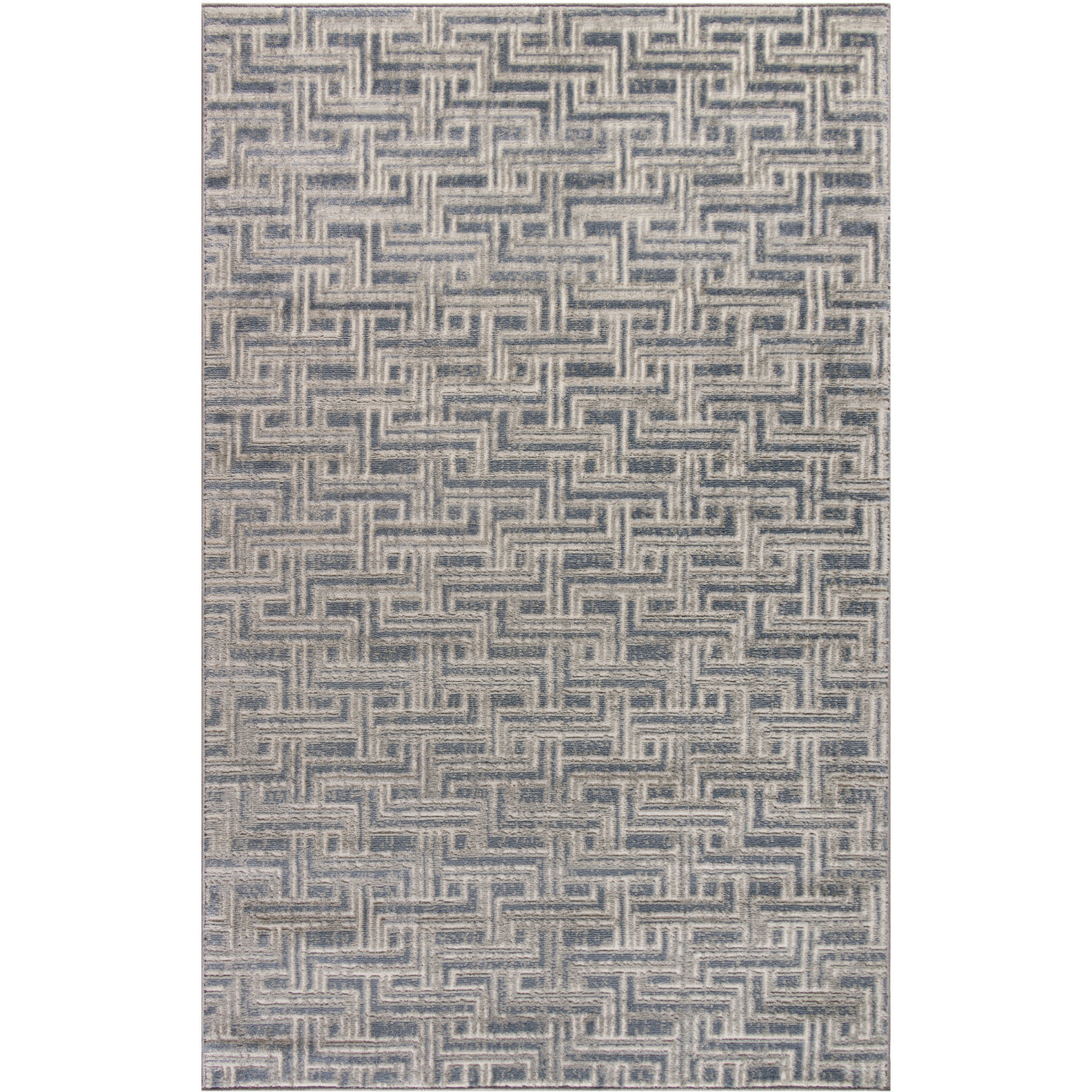 4' X 6' Blue Geometric Distressed Area Rug