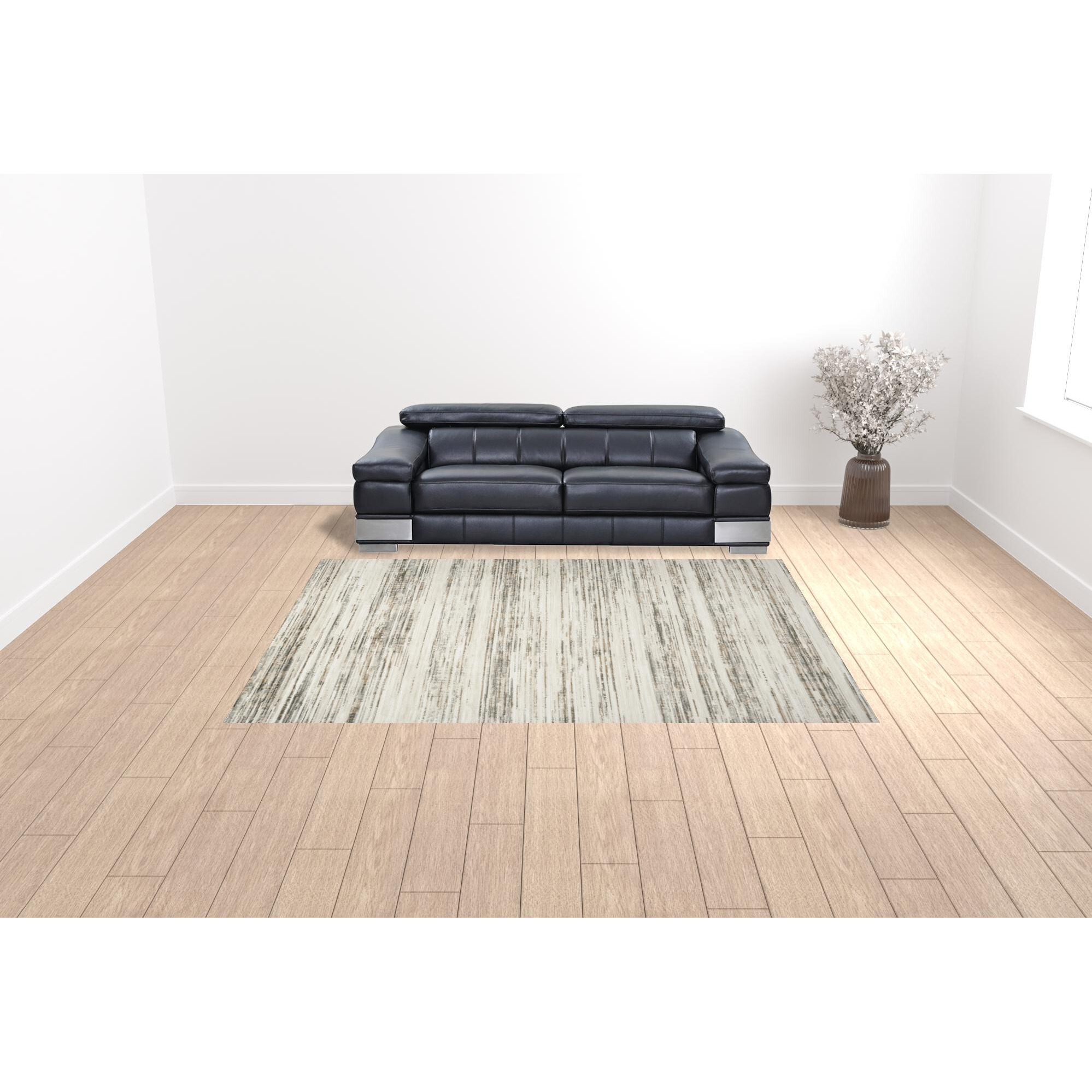 9' X 12' Cream Abstract Distressed Area Rug