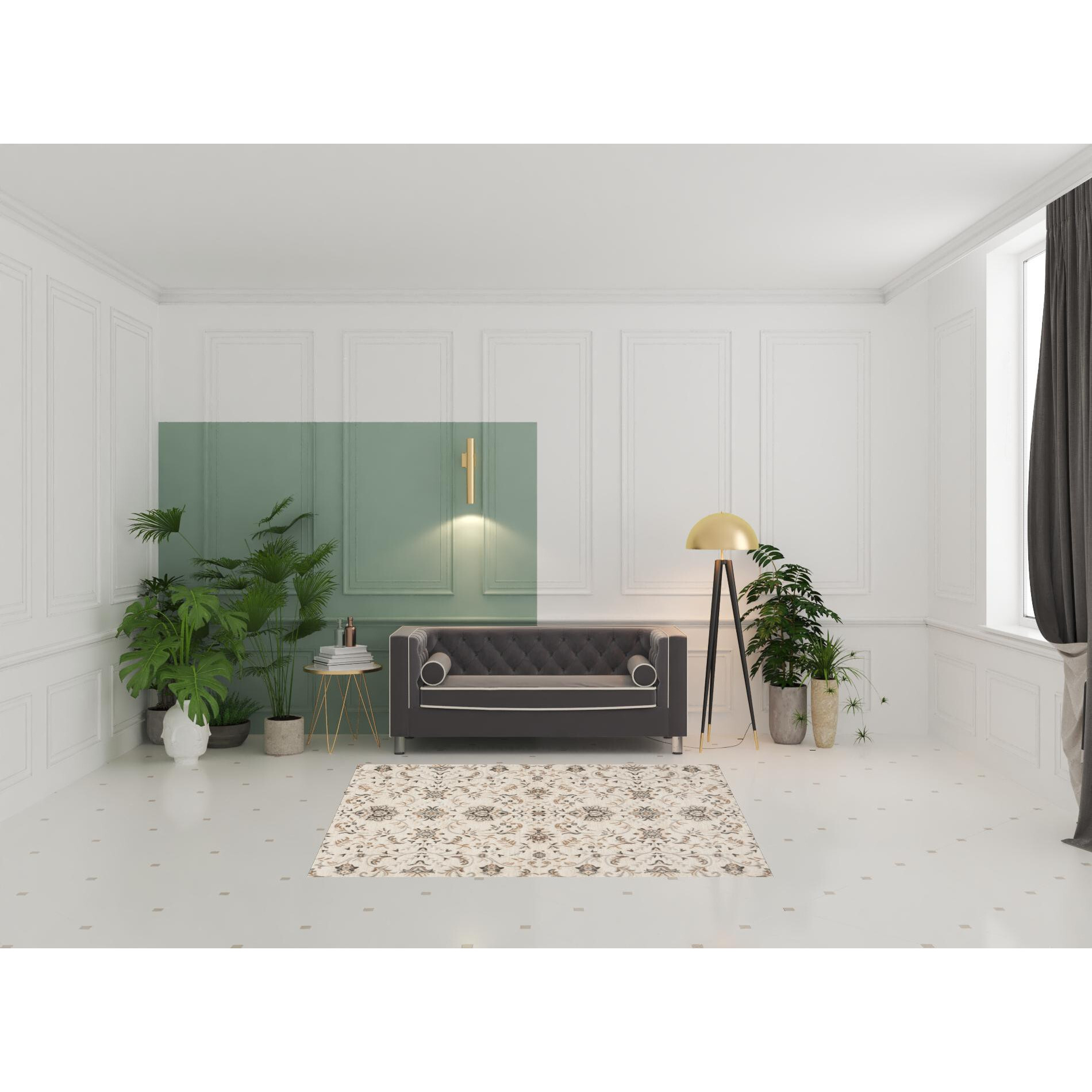 5' X 7' Cream Floral Distressed Area Rug