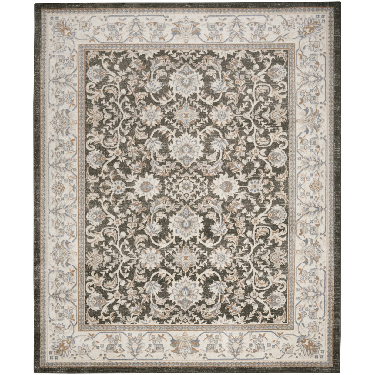 5' X 7' Gray Floral Distressed Area Rug