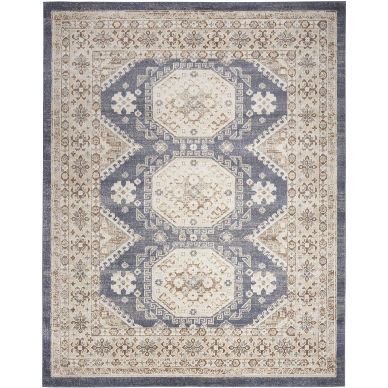 9' X 12' Blue Geometric Distressed Area Rug