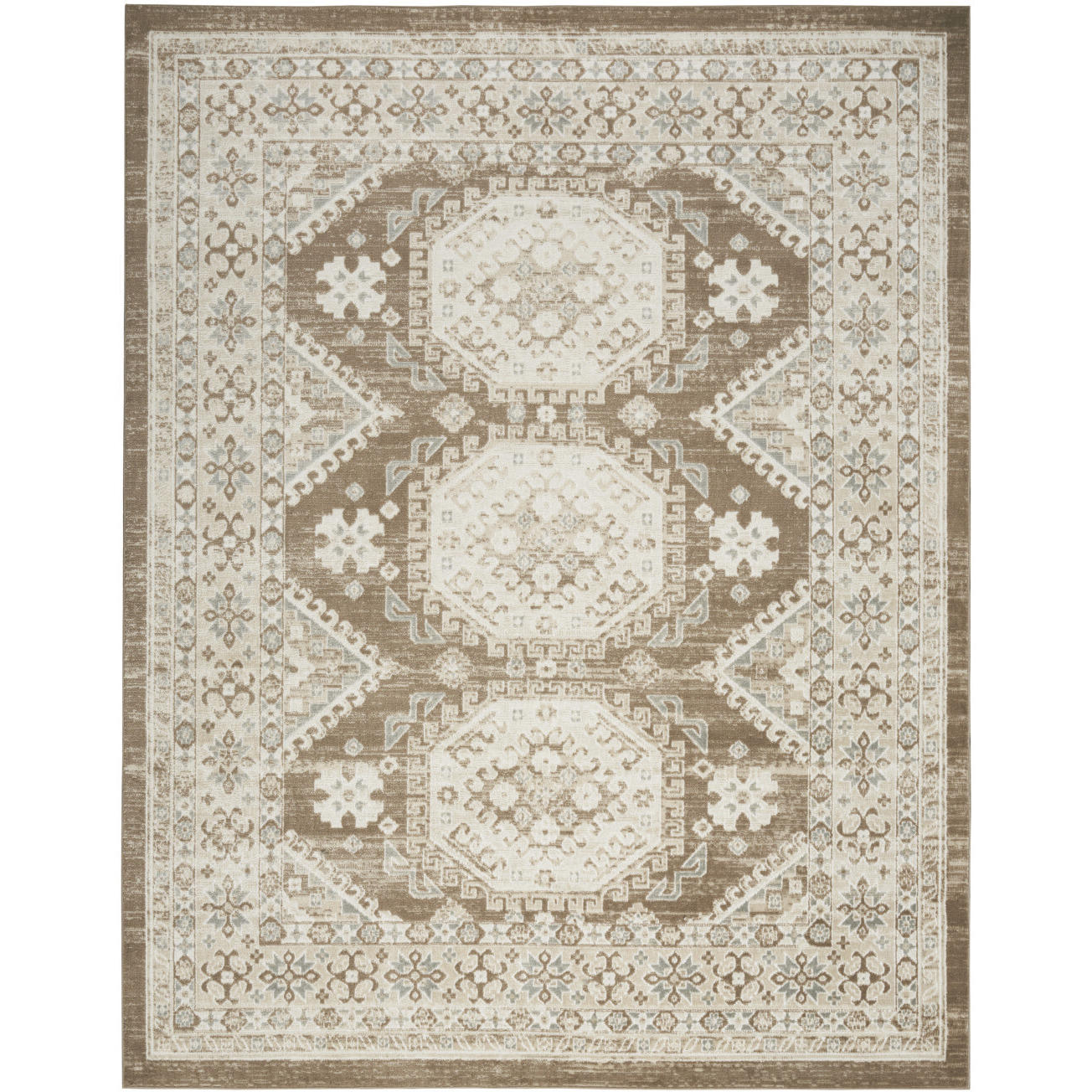 9' X 12' Brown Geometric Distressed Area Rug