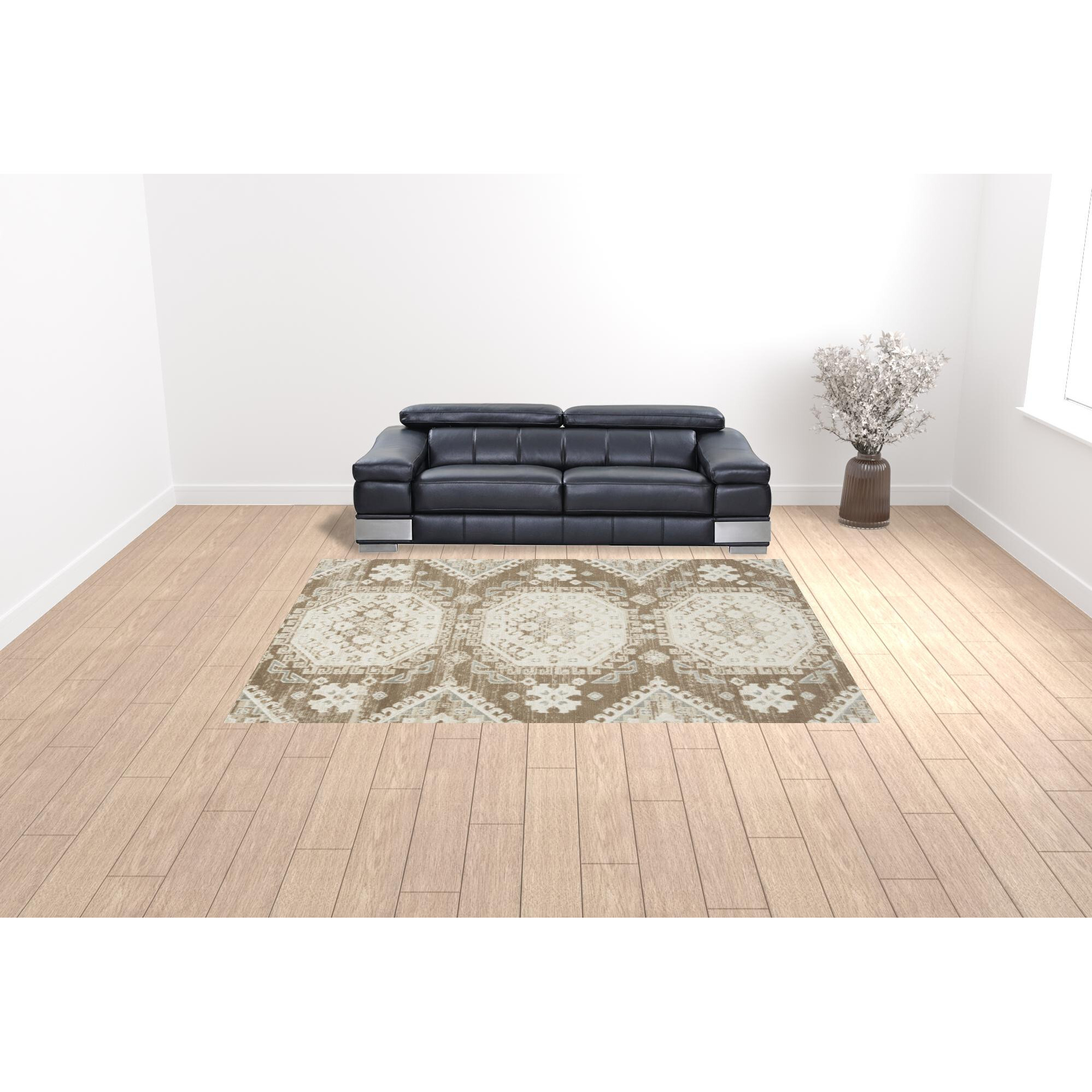 9' X 12' Brown Geometric Distressed Area Rug