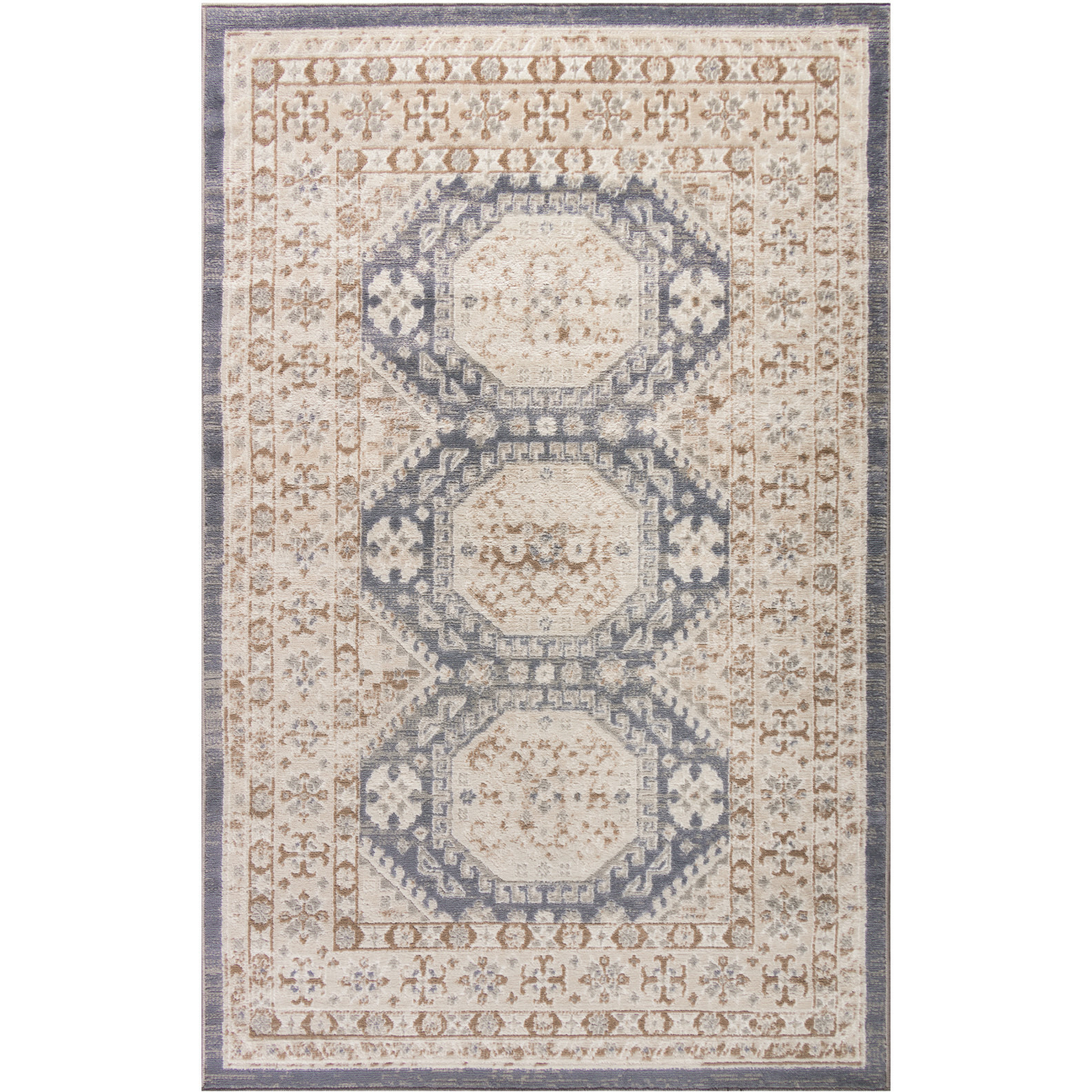 4' X 6' Blue Geometric Distressed Area Rug