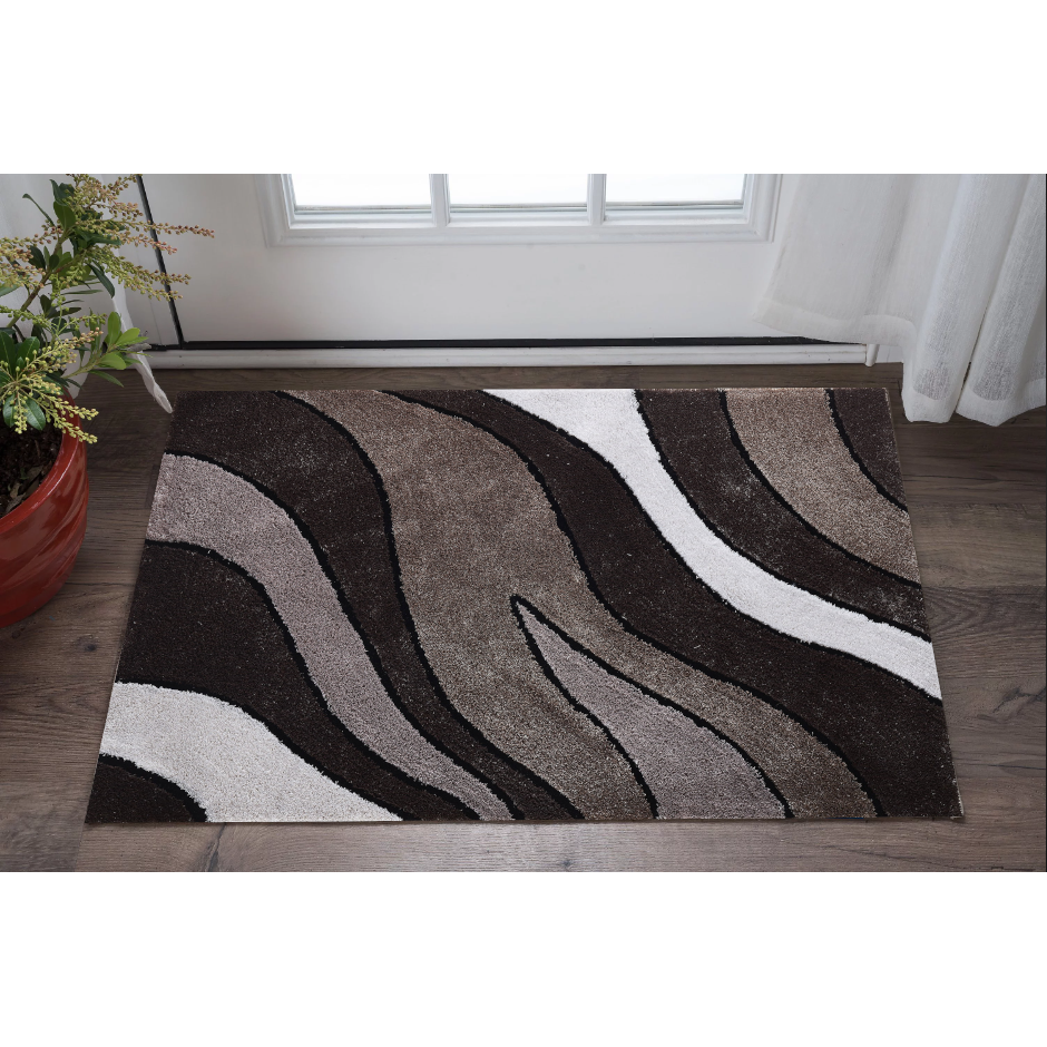 2' X 3' Brown and White Shag Hand Tufted Area Rug