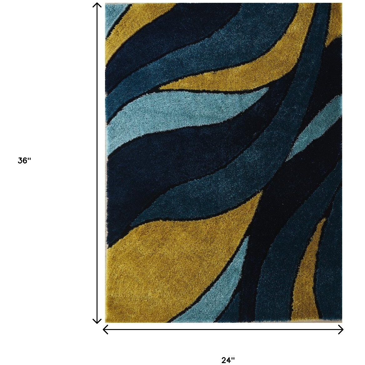 2' X 3' Blue and Yellow Shag Hand Tufted Area Rug
