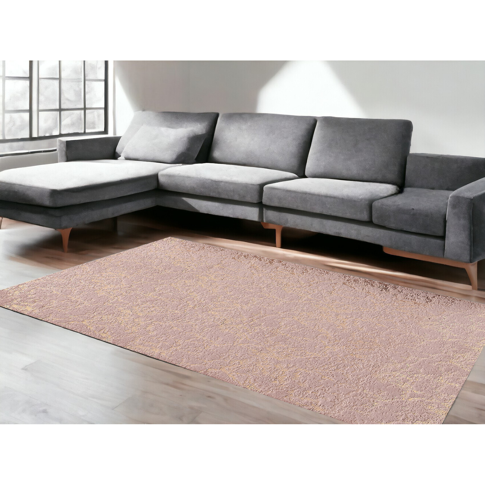 6' X 9' Pink and Gold Faux Fur Abstract Shag Non Skid Area Rug