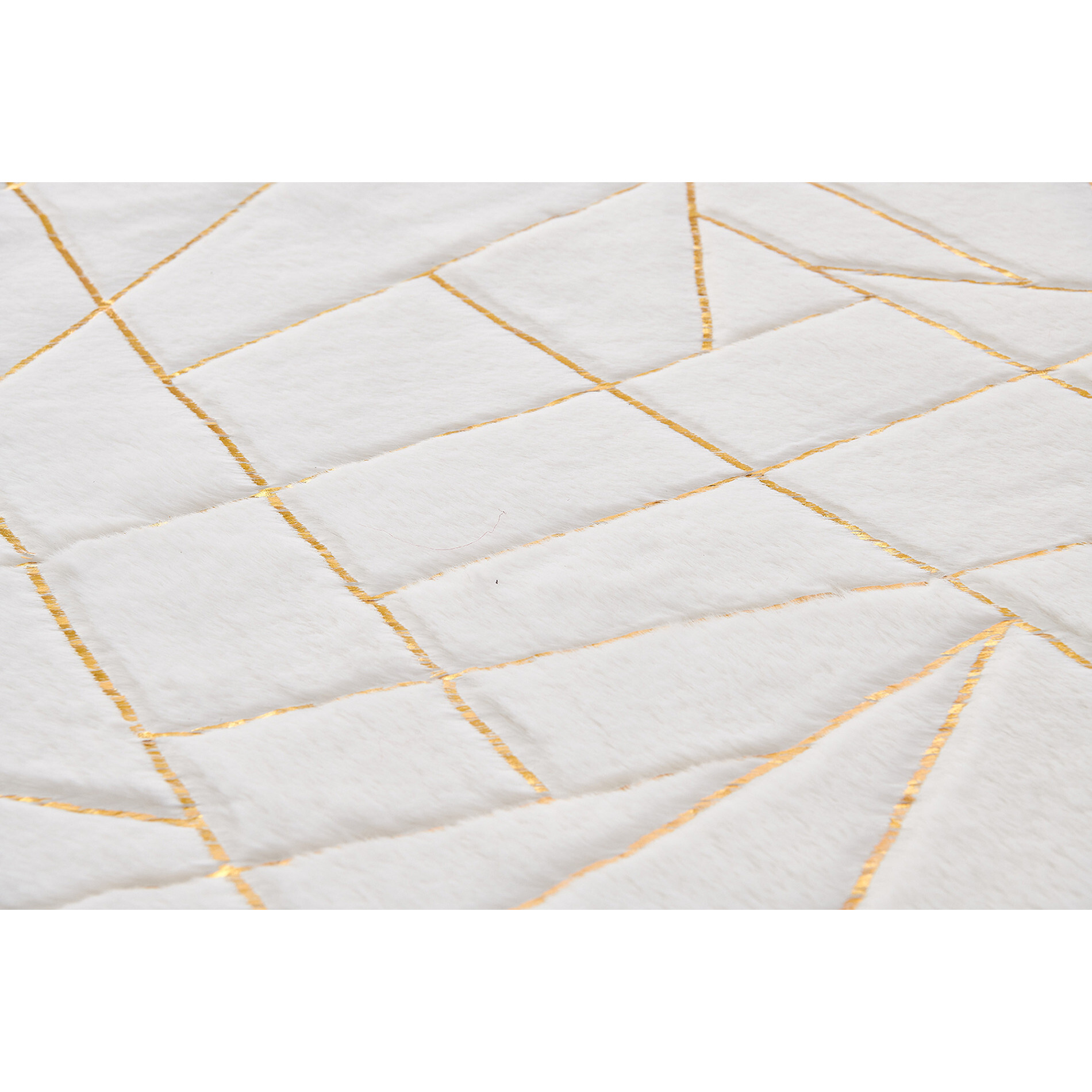 6' X 9' White and Gold Faux Sheepskin Abstract Geometric Machine Tufted Washable Non Skid Area Rug